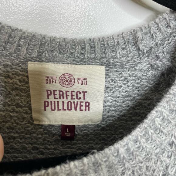 So Perfect Long Sleeve Crew Neck Curved Hem Ribbed Knit Pullover Sweater Gray L - Picture 6 of 10